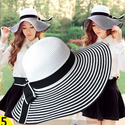 HK 's Fashion Summer Beach Bowknot Wide Brim Sun Hats Straw Braid Cap Show  eb-60969376